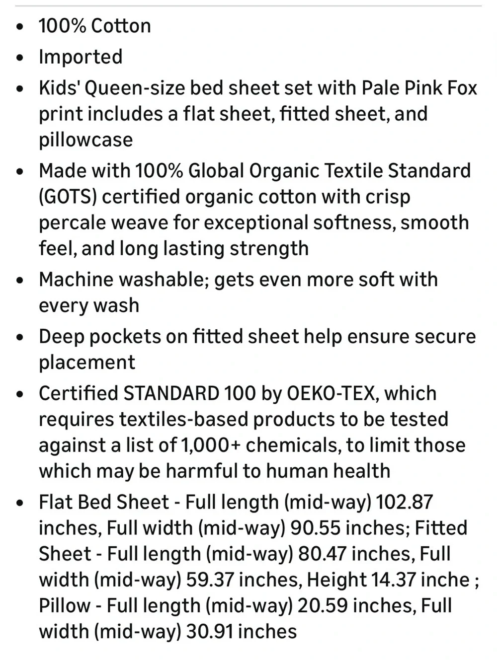 NWT Amazon Basics 100% Organic Cotton Sheet Set with Pillowcase Pale Pink Fox!